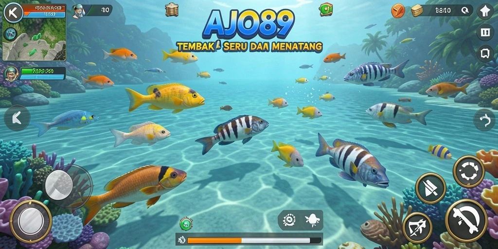 Tampilan gameplay AJO89 yang menampilkan aksi tembak ikan seru.
