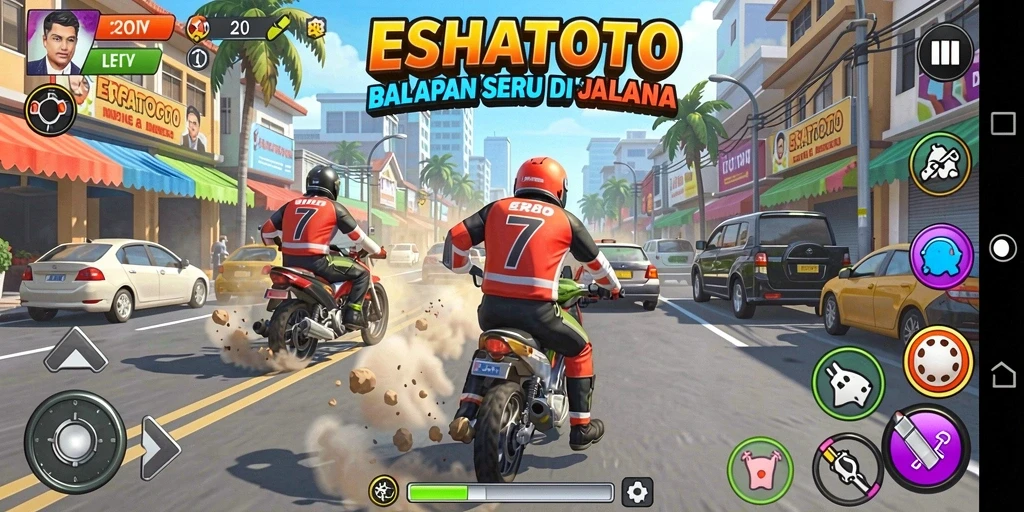 Tampilan seru gameplay balapan ESHATOTO yang mendebarkan.