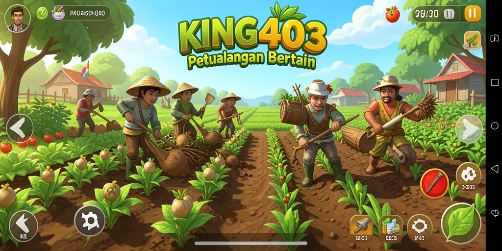 Tampilan gameplay KING403 dengan aksi bertani yang menarik.