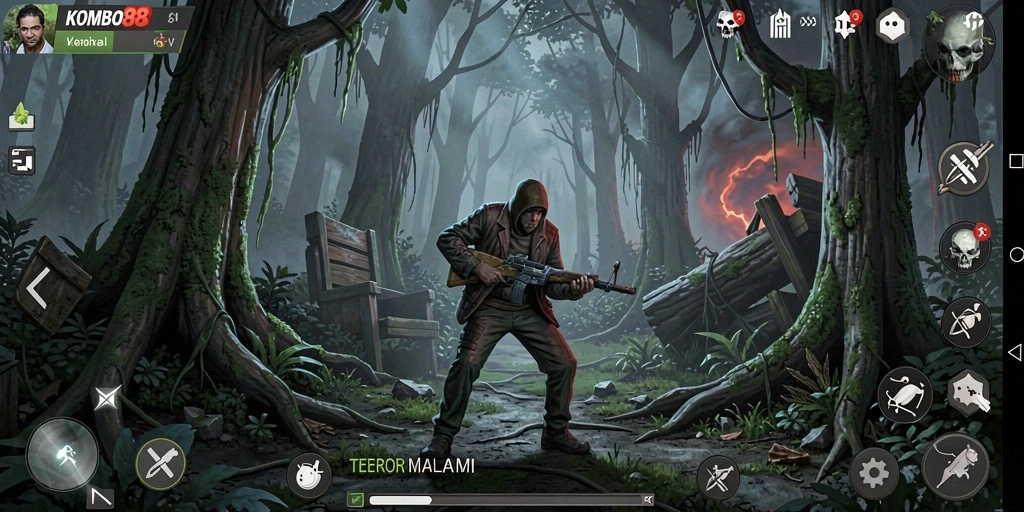 Screenshot KOMBO88 menampilkan momen horror yang intens.
