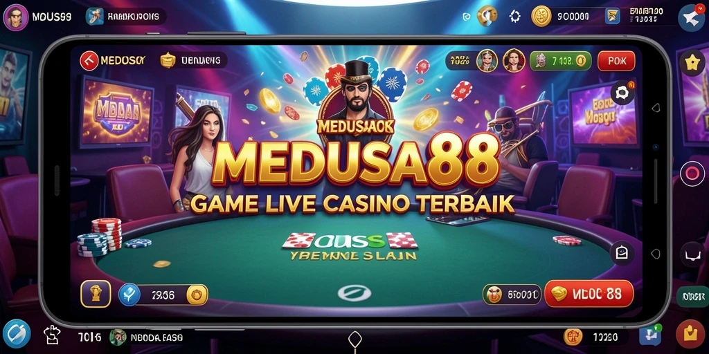 Tampilan gameplay seru di MEDUSA88 dengan dealer langsung dan suasana kasino.