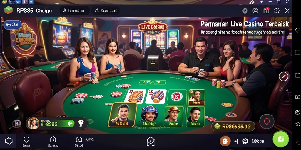 Screenshot RP886 menampilkan dealer cantik dalam permainan Live Casino.